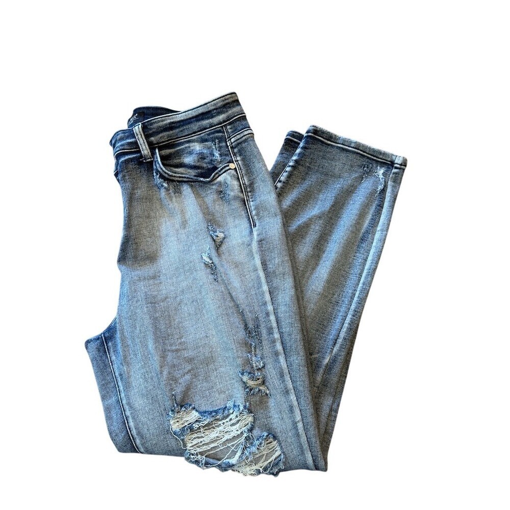 Judy Blue Womens Size 15 Boyfriend Jeans High Rise Blue Distressed - Picture 4 of 8